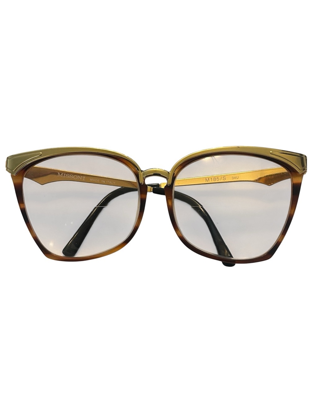 Vintage Missoni Gold Tortoise Trim Square Cat Shaped  Italian Designer Eyewear